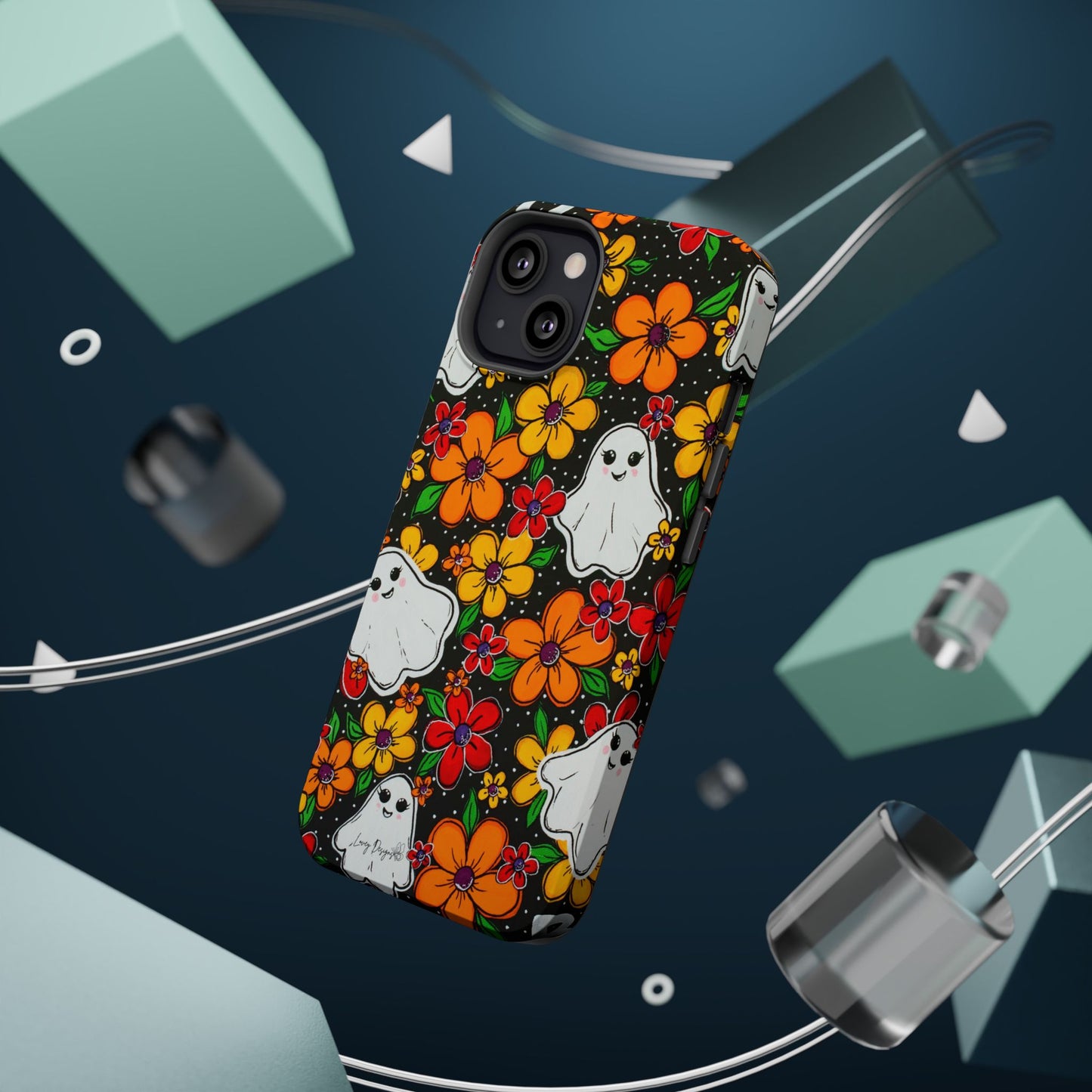 Halloween Phone Case with Ghosts and Flowers Design - Phone Case