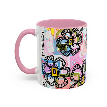 Colorful Floral Art Mug (11oz & 15oz) — Bright Hand-Drawn Flowers, Funky Pastel Coffee Cup