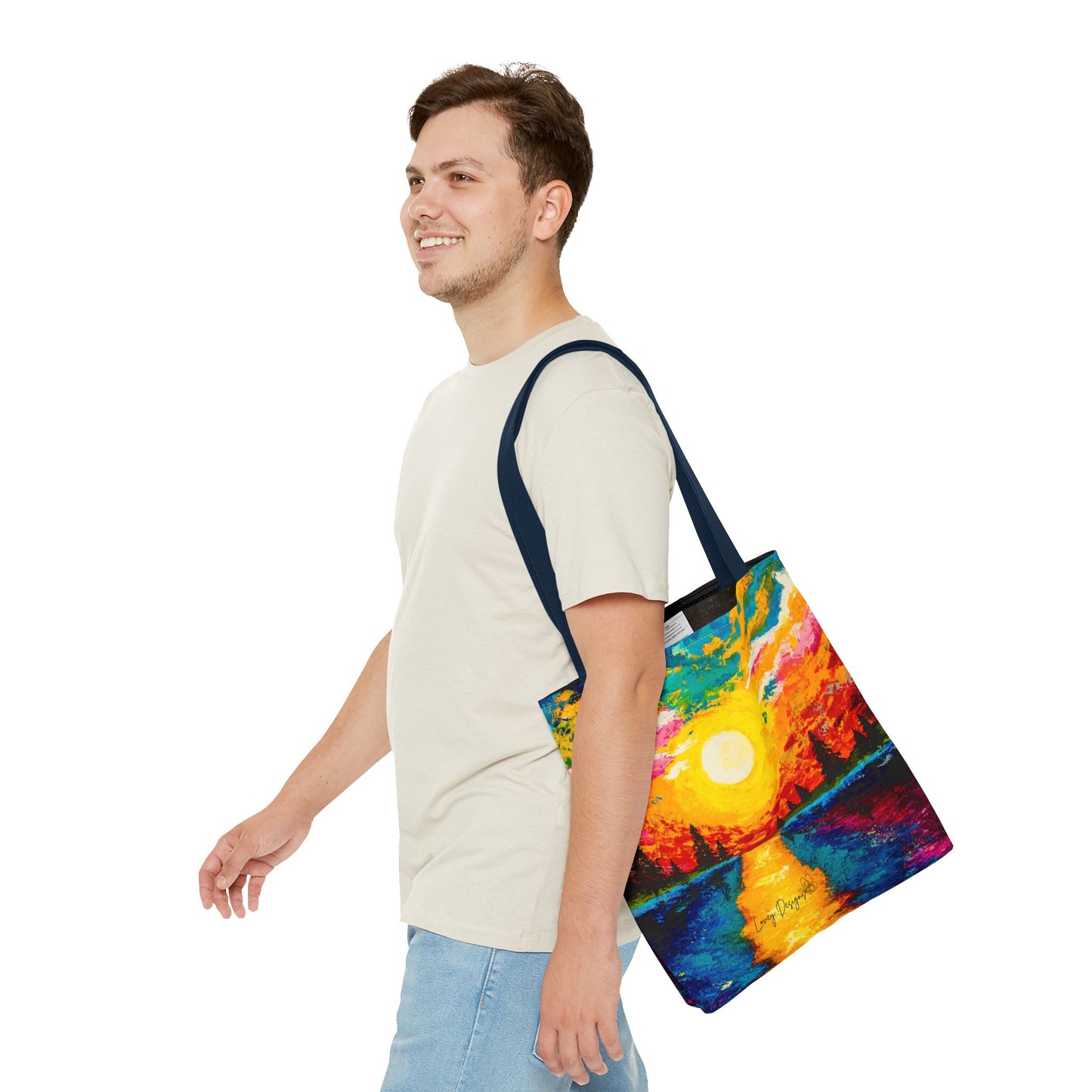Sunset Lake Tote Bag – Vibrant Hand-Painted Sunset Canvas Carryall
