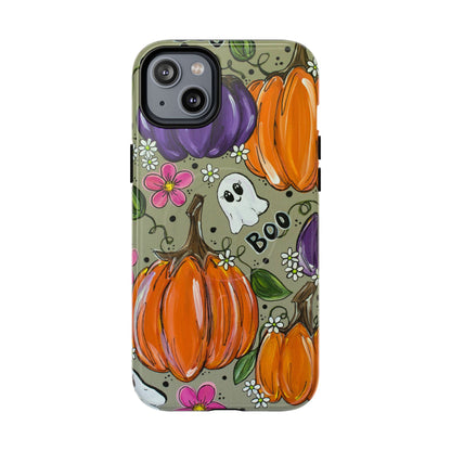 Halloween Pumpkin Ghost Tough Magnetic Phone Case — 'Boo' Fall Floral iPhone Cover