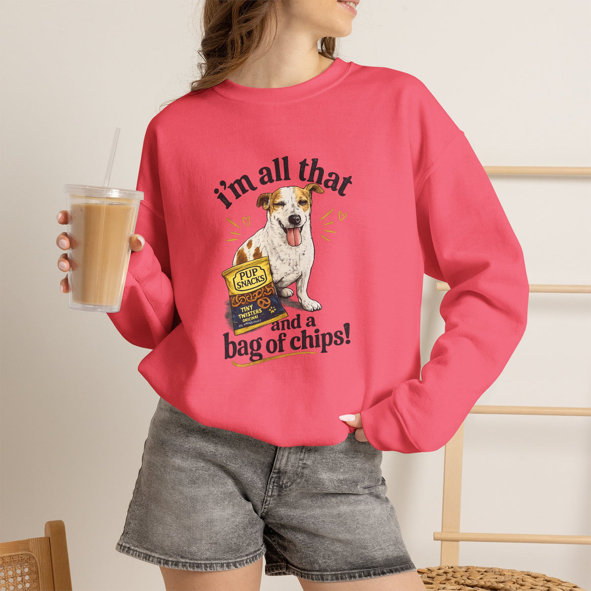Dog Lover Sweatshirt - "I’m All That and a Bag of Chips" Cute Dog Graphic Crewneck