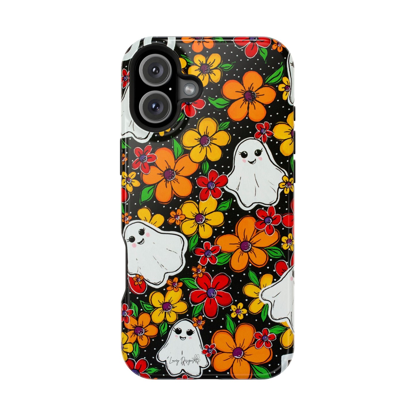 Halloween Phone Case with Ghosts and Flowers Design - Phone Case