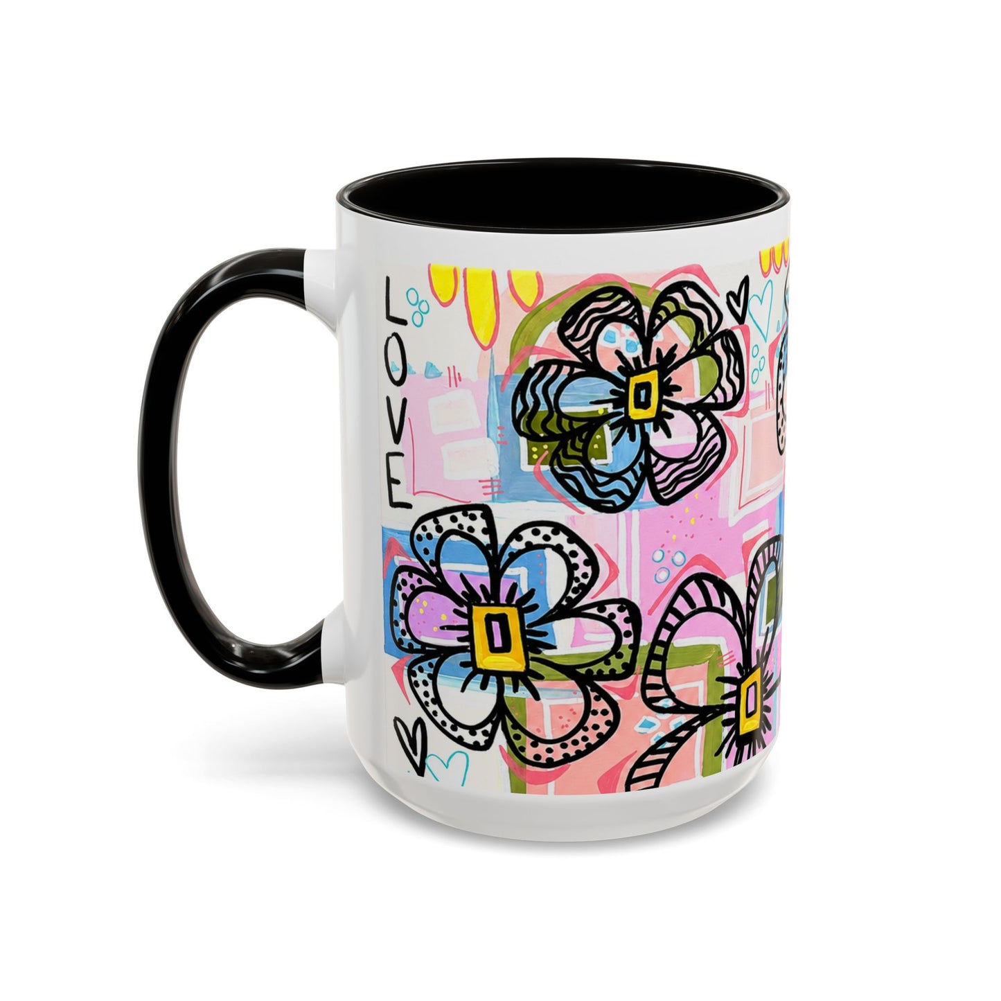 Colorful Floral Art Mug (11oz & 15oz) — Bright Hand-Drawn Flowers, Funky Pastel Coffee Cup