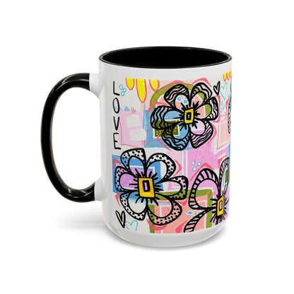 Colorful Floral Art Mug (11oz & 15oz) — Bright Hand-Drawn Flowers, Funky Pastel Coffee Cup