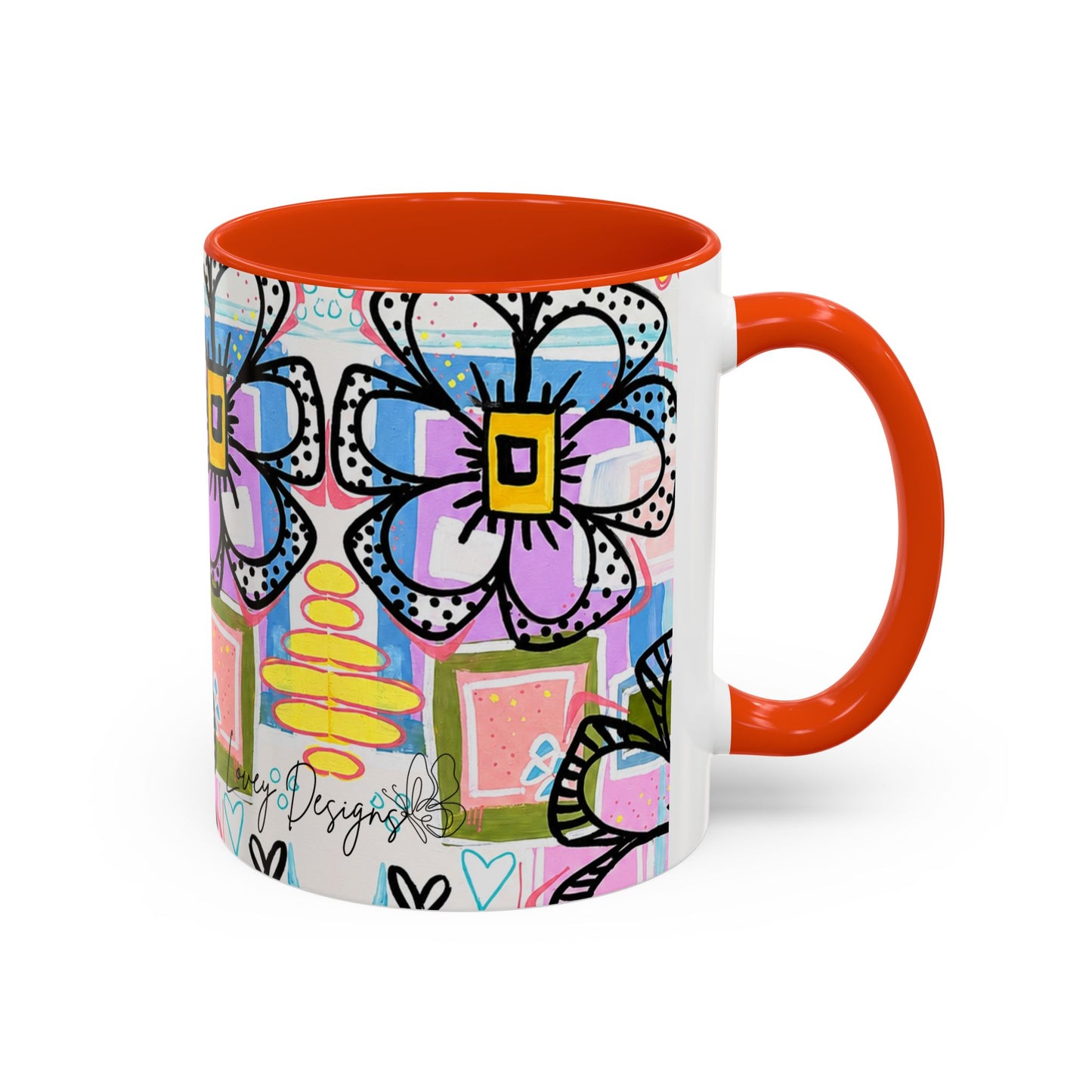 Colorful Floral Art Mug (11oz & 15oz) — Bright Hand-Drawn Flowers, Funky Pastel Coffee Cup