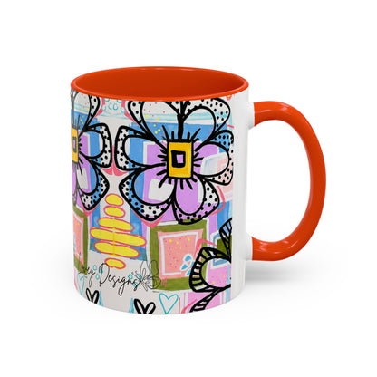Colorful Floral Art Mug (11oz & 15oz) — Bright Hand-Drawn Flowers, Funky Pastel Coffee Cup