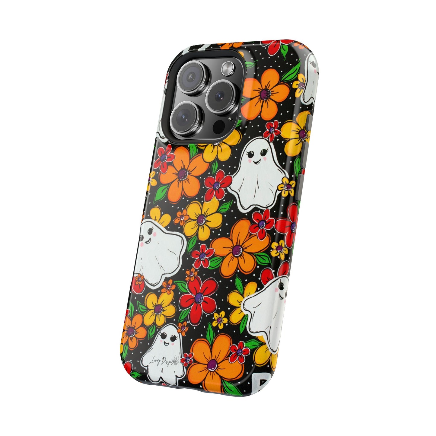 Halloween Phone Case with Ghosts and Flowers Design - Phone Case