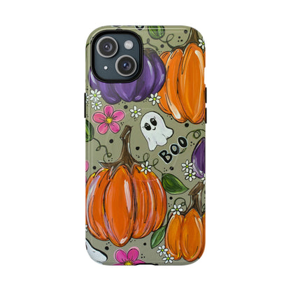 Halloween Pumpkin Ghost Tough Magnetic Phone Case — 'Boo' Fall Floral iPhone Cover