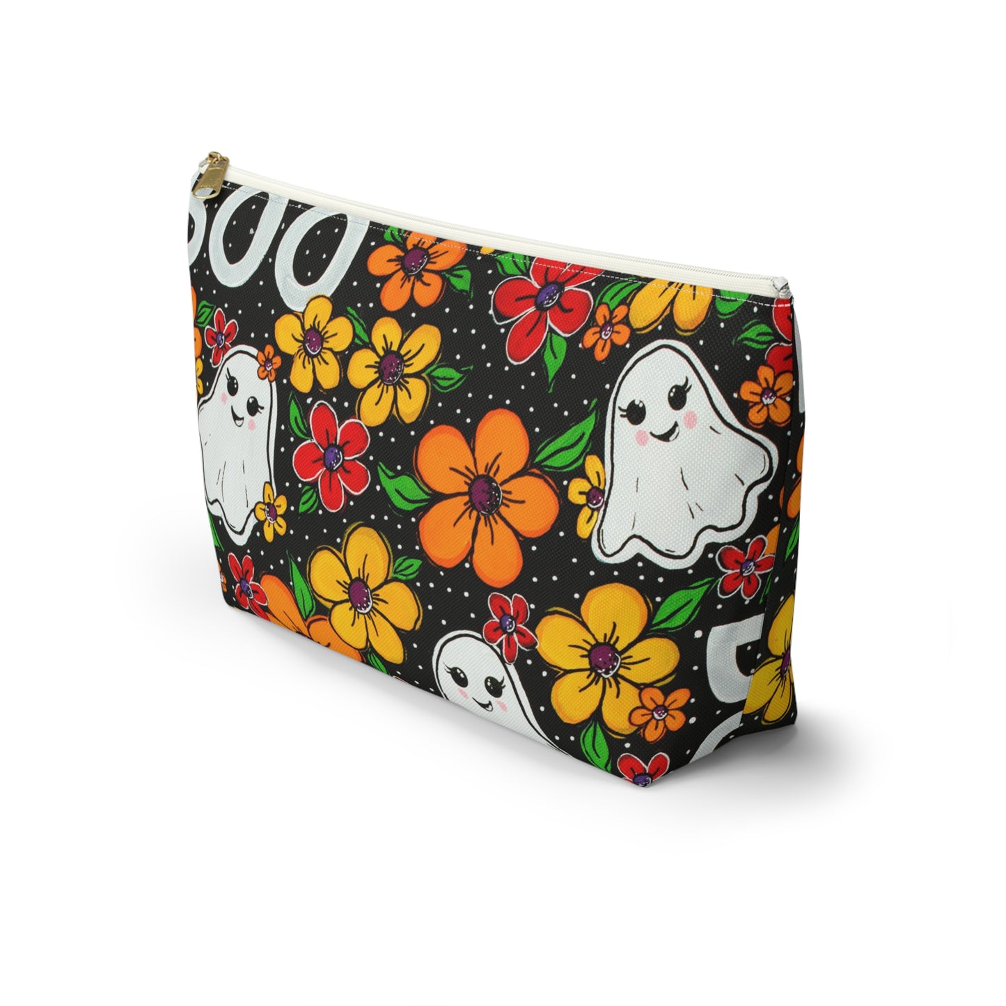 Ghosts in the Garden — 'BOO' Cosmetic Zipper Bag Halloween Ghost Floral Accessory Pouch