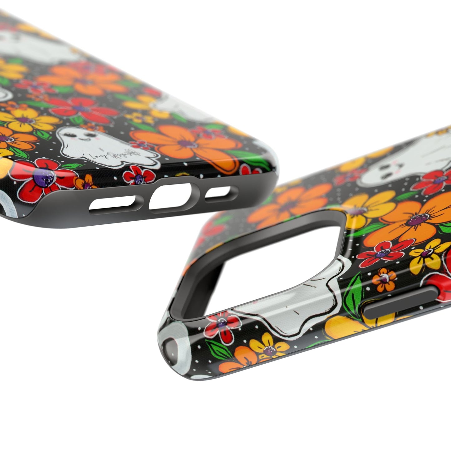 Halloween Phone Case with Ghosts and Flowers Design - Phone Case