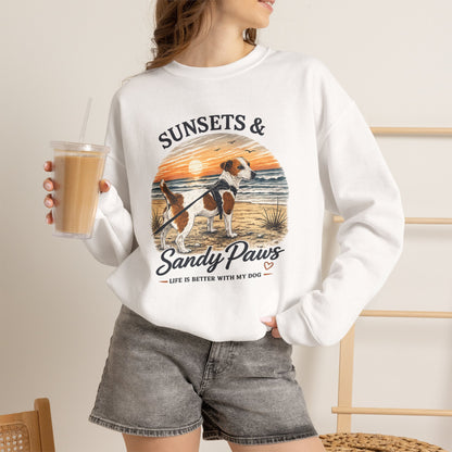 Sunsets & Sandy Paws Crewneck Sweatshirt – Beach Dog Graphic