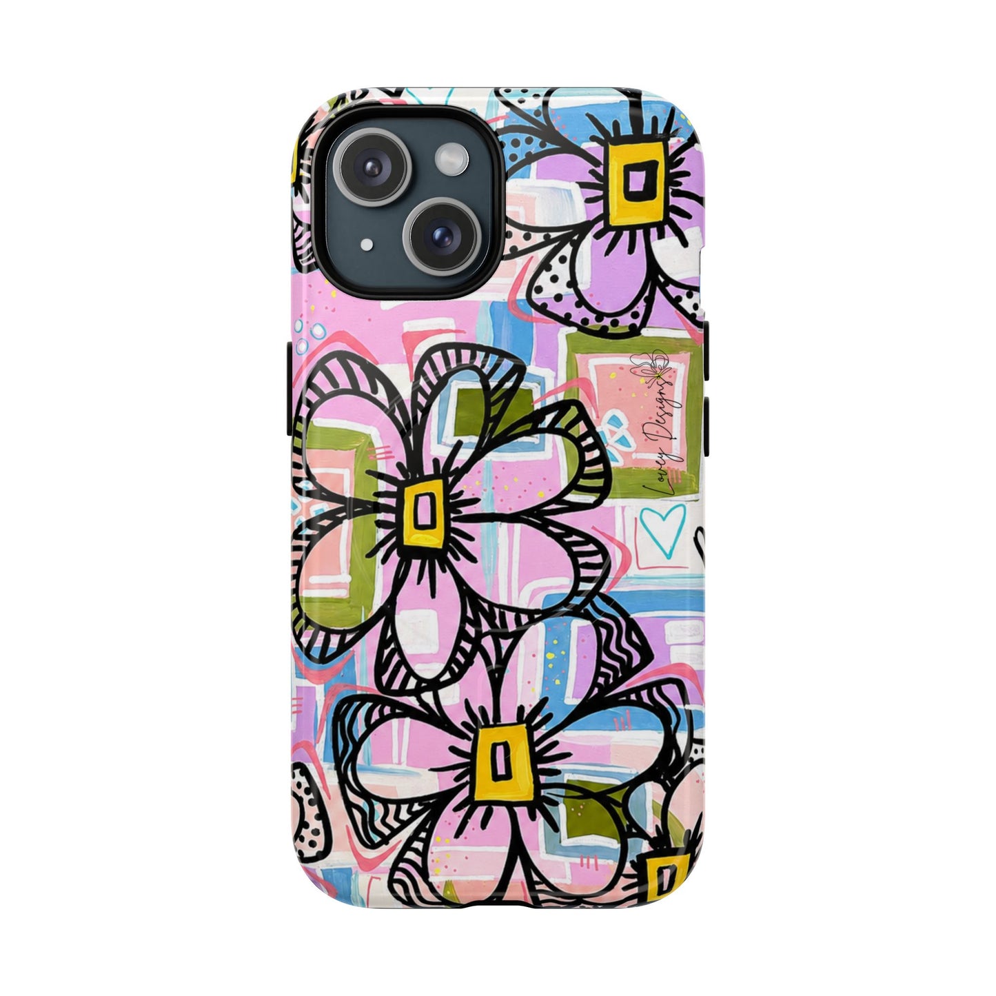 Floral Pop Tough Magnetic Phone Case — Pink Hand-Drawn Daisies