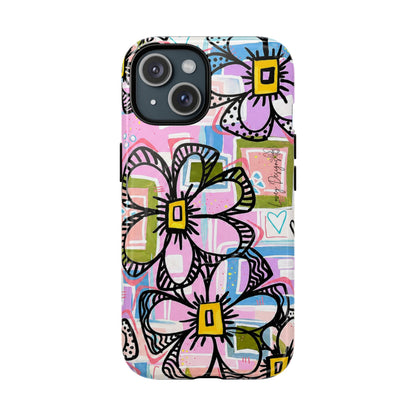 Floral Pop Tough Magnetic Phone Case — Pink Hand-Drawn Daisies