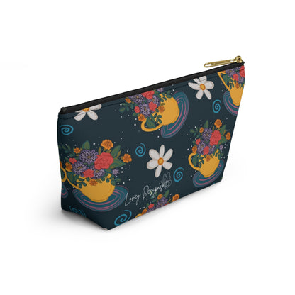 Floral Teacup Accessory Pouch — Zippered Makeup Bag with T‑Bottom