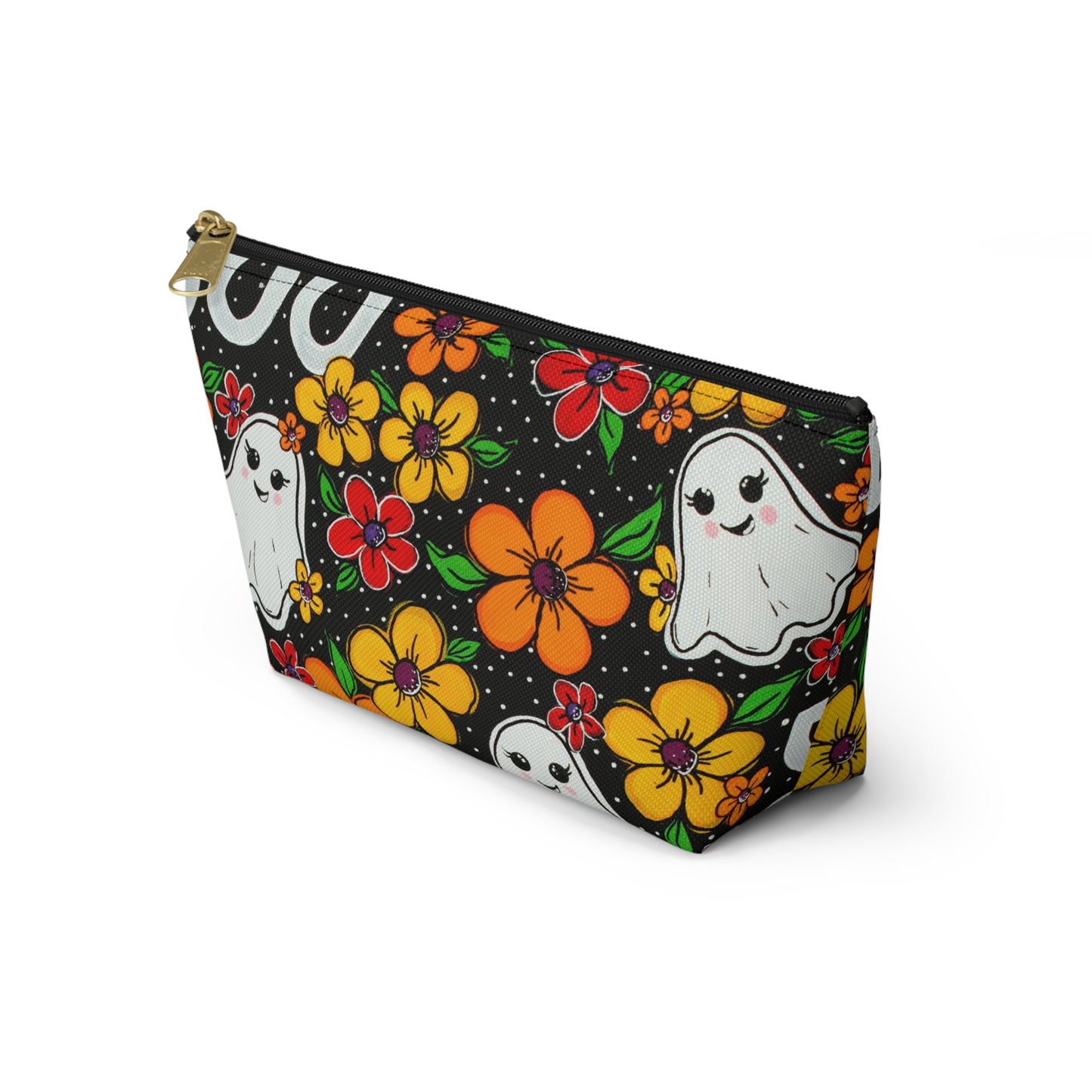 Ghosts in the Garden — 'BOO' Cosmetic Zipper Bag Halloween Ghost Floral Accessory Pouch