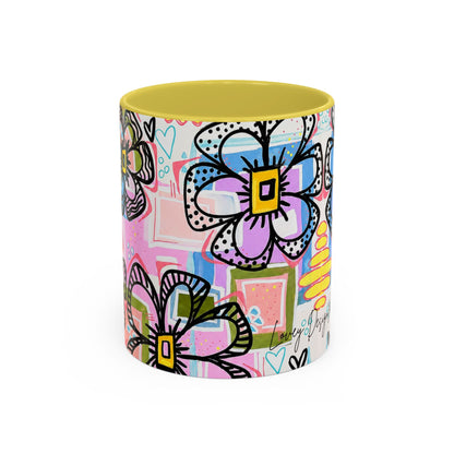 Colorful Floral Art Mug (11oz & 15oz) — Bright Hand-Drawn Flowers, Funky Pastel Coffee Cup