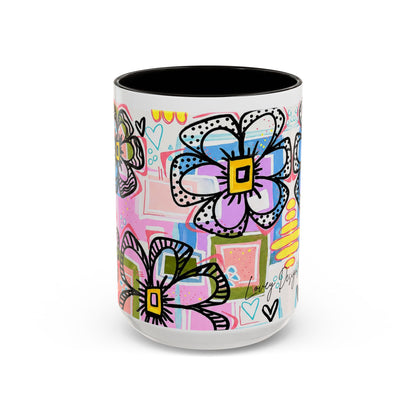 Colorful Floral Art Mug (11oz & 15oz) — Bright Hand-Drawn Flowers, Funky Pastel Coffee Cup