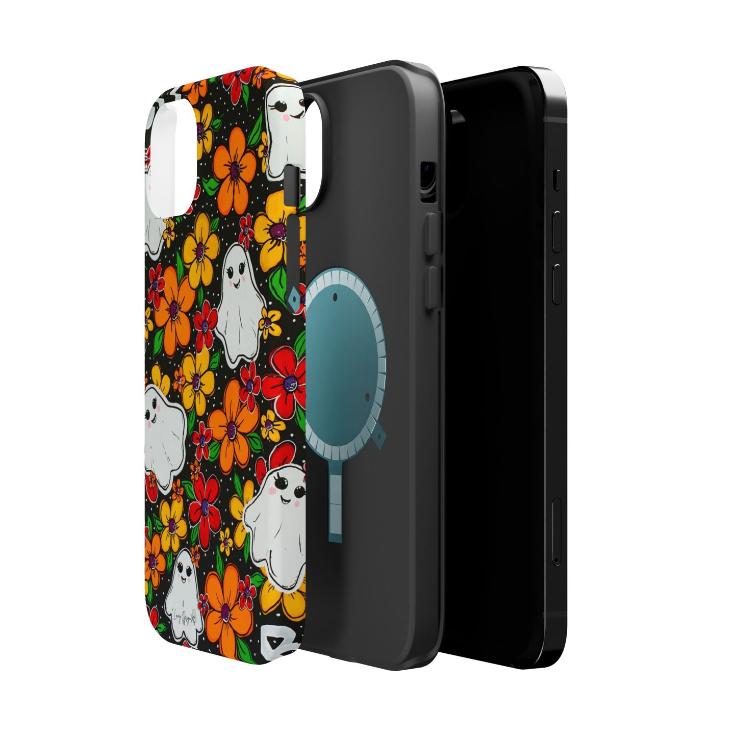 Halloween Phone Case with Ghosts and Flowers Design - Phone Case
