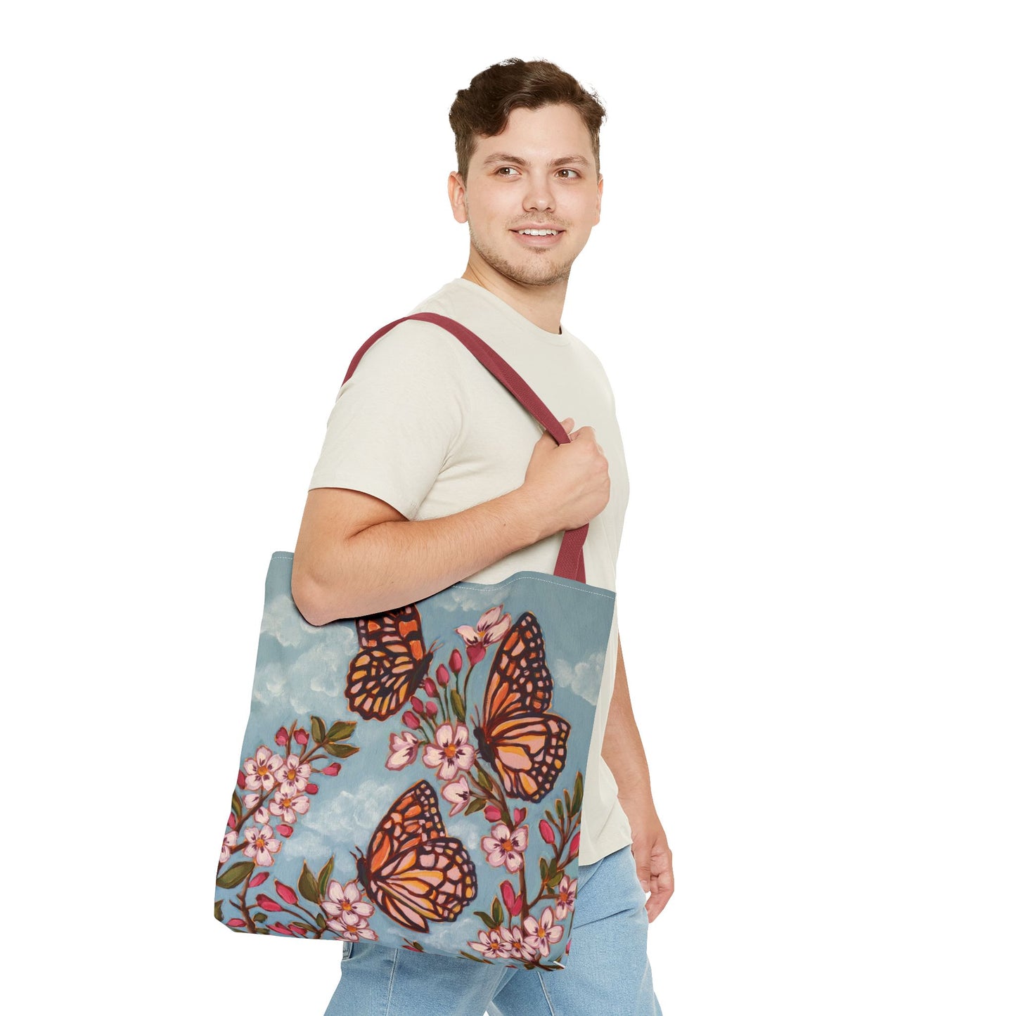 Monarch Blossom Tote Bag — Floral Butterfly All-Over Print