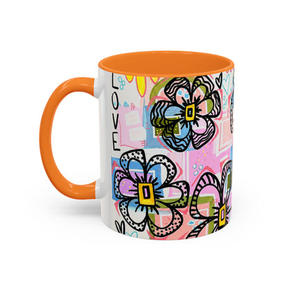 Colorful Floral Art Mug (11oz & 15oz) — Bright Hand-Drawn Flowers, Funky Pastel Coffee Cup