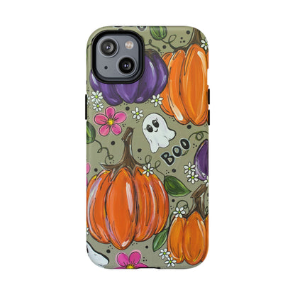 Halloween Pumpkin Ghost Tough Magnetic Phone Case — 'Boo' Fall Floral iPhone Cover