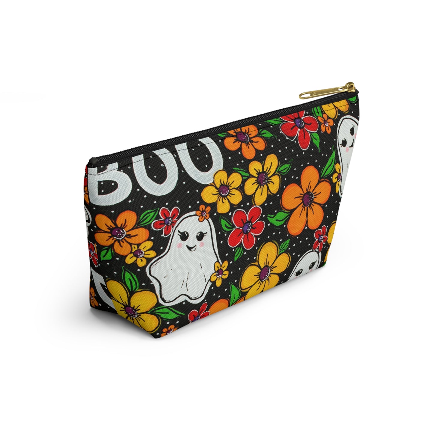 Ghosts in the Garden — 'BOO' Cosmetic Zipper Bag Halloween Ghost Floral Accessory Pouch