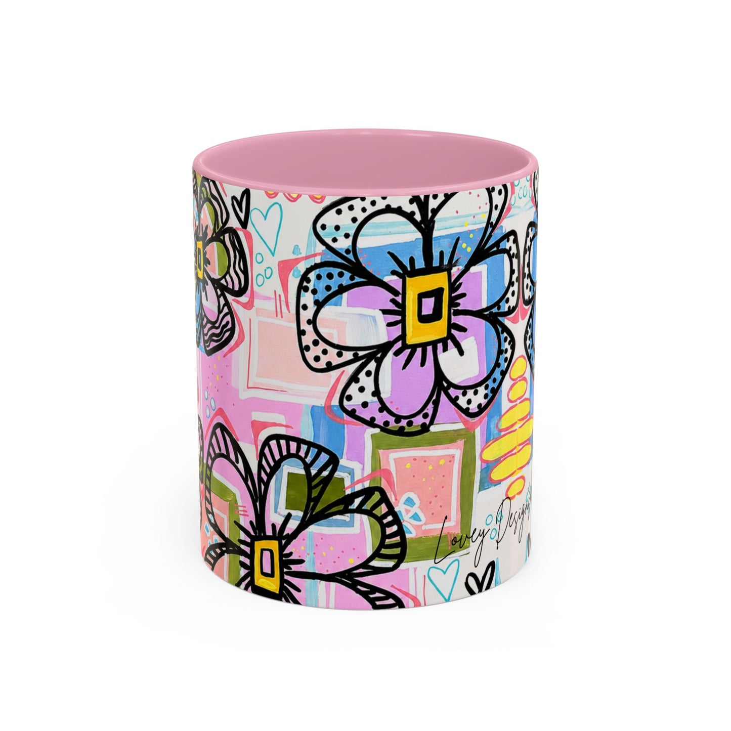 Colorful Floral Art Mug (11oz & 15oz) — Bright Hand-Drawn Flowers, Funky Pastel Coffee Cup