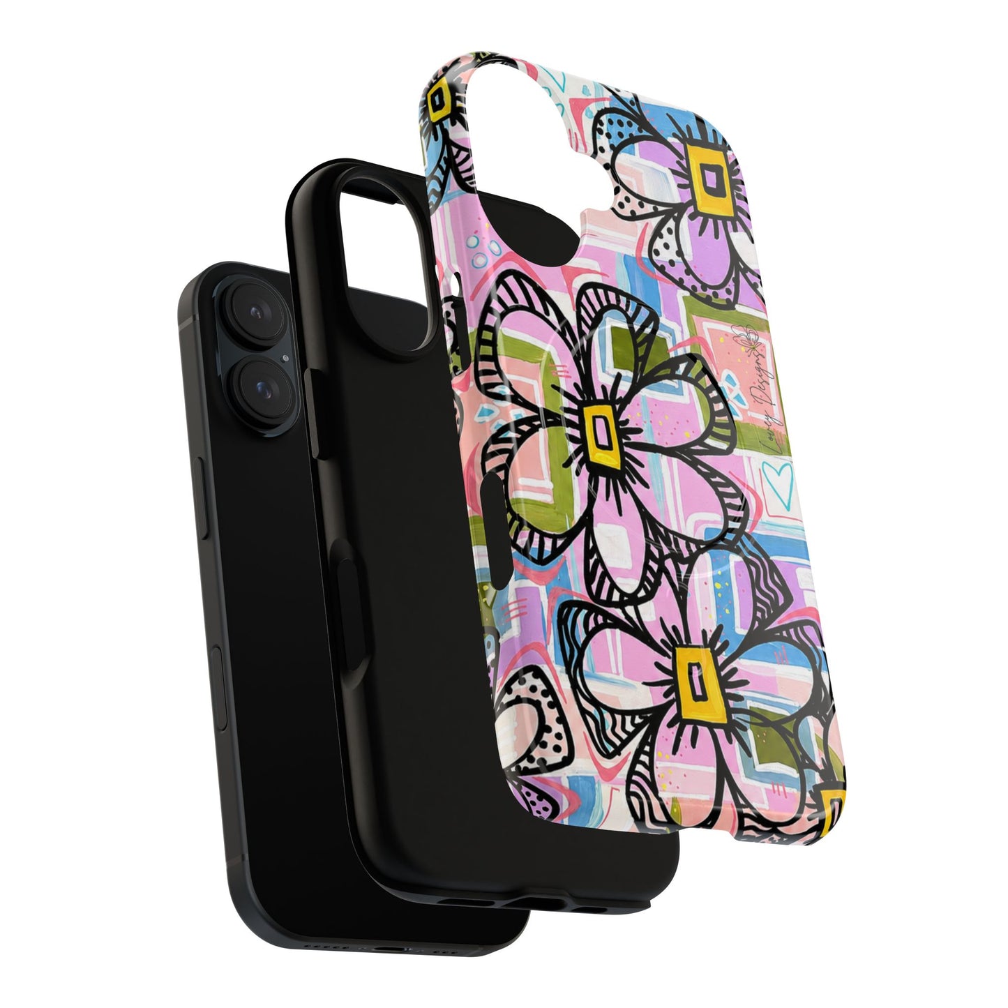 Floral Pop Tough Magnetic Phone Case — Pink Hand-Drawn Daisies