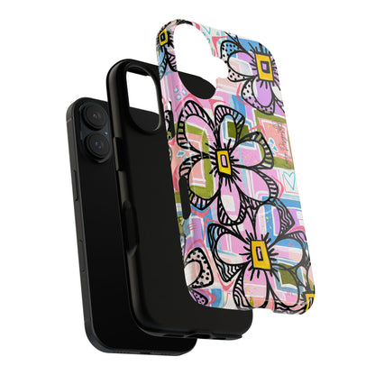 Floral Pop Tough Magnetic Phone Case — Pink Hand-Drawn Daisies