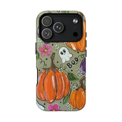 Halloween Pumpkin Ghost Tough Magnetic Phone Case — 'Boo' Fall Floral iPhone Cover
