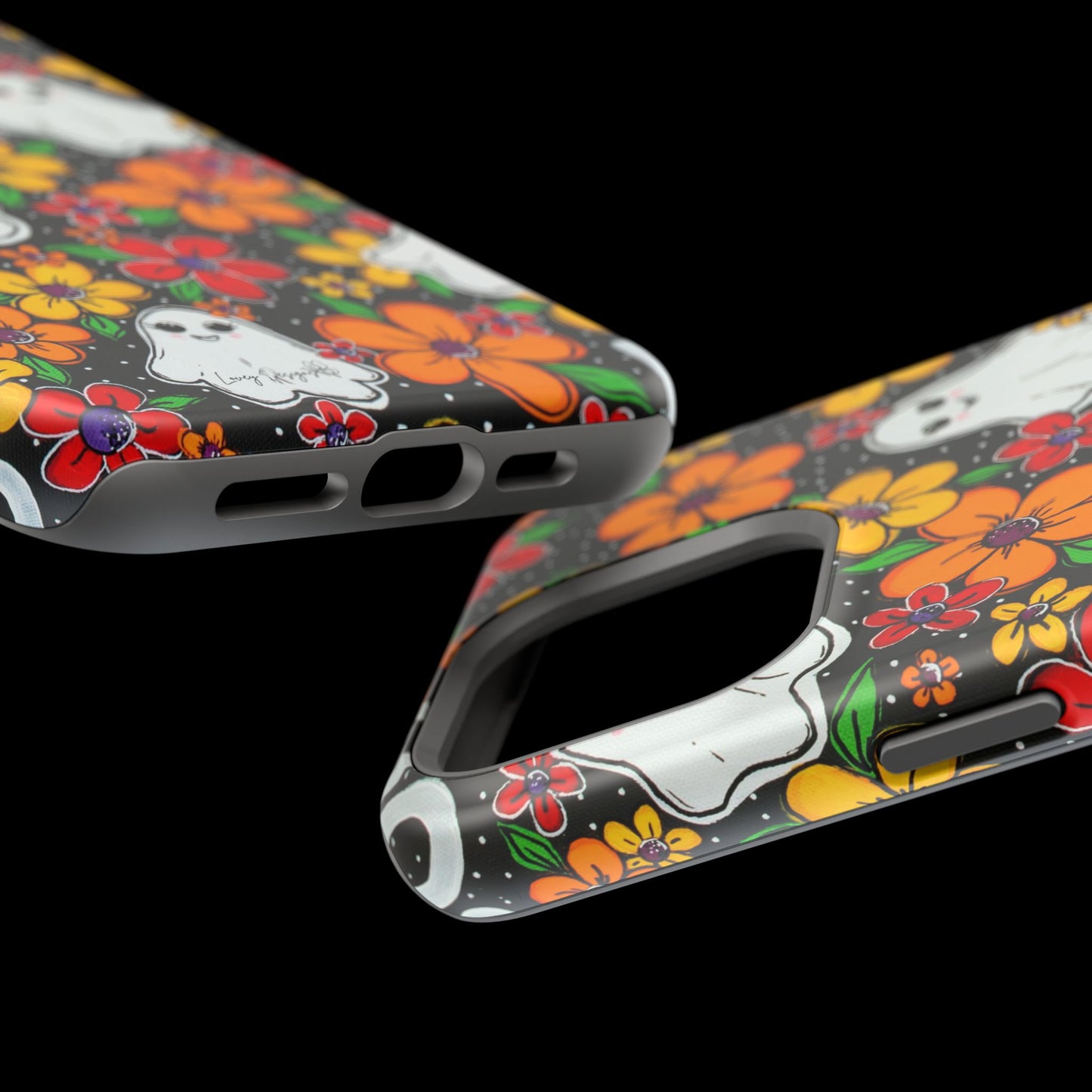 Halloween Phone Case with Ghosts and Flowers Design - Phone Case