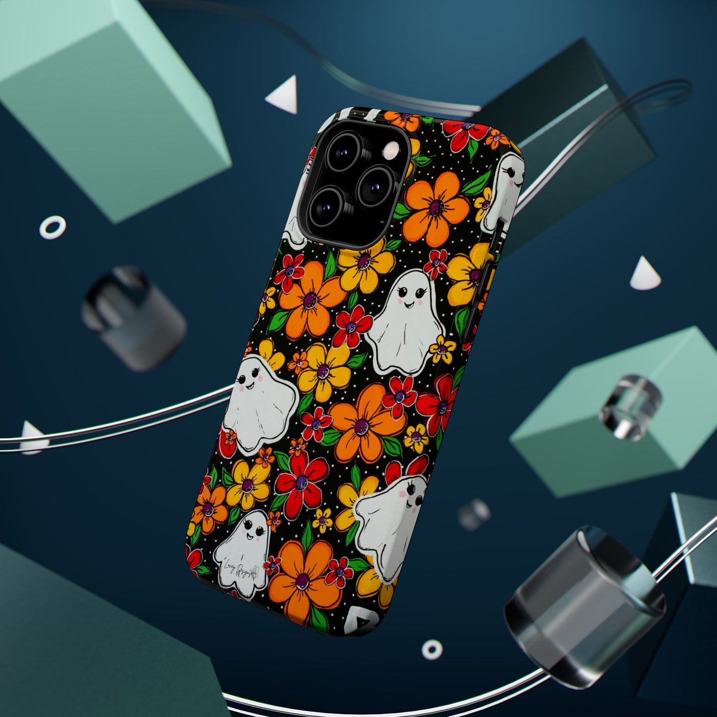 Halloween Phone Case with Ghosts and Flowers Design - Phone Case