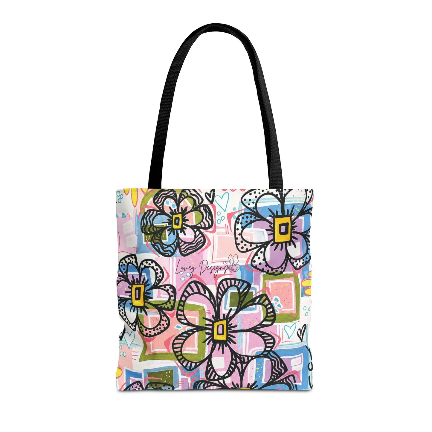 Floral Pop Art Tote Bag — Colorful Hand-Drawn Flowers AOP