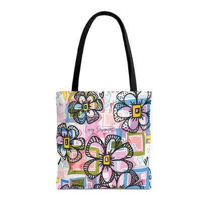 Floral Pop Art Tote Bag — Colorful Hand-Drawn Flowers AOP
