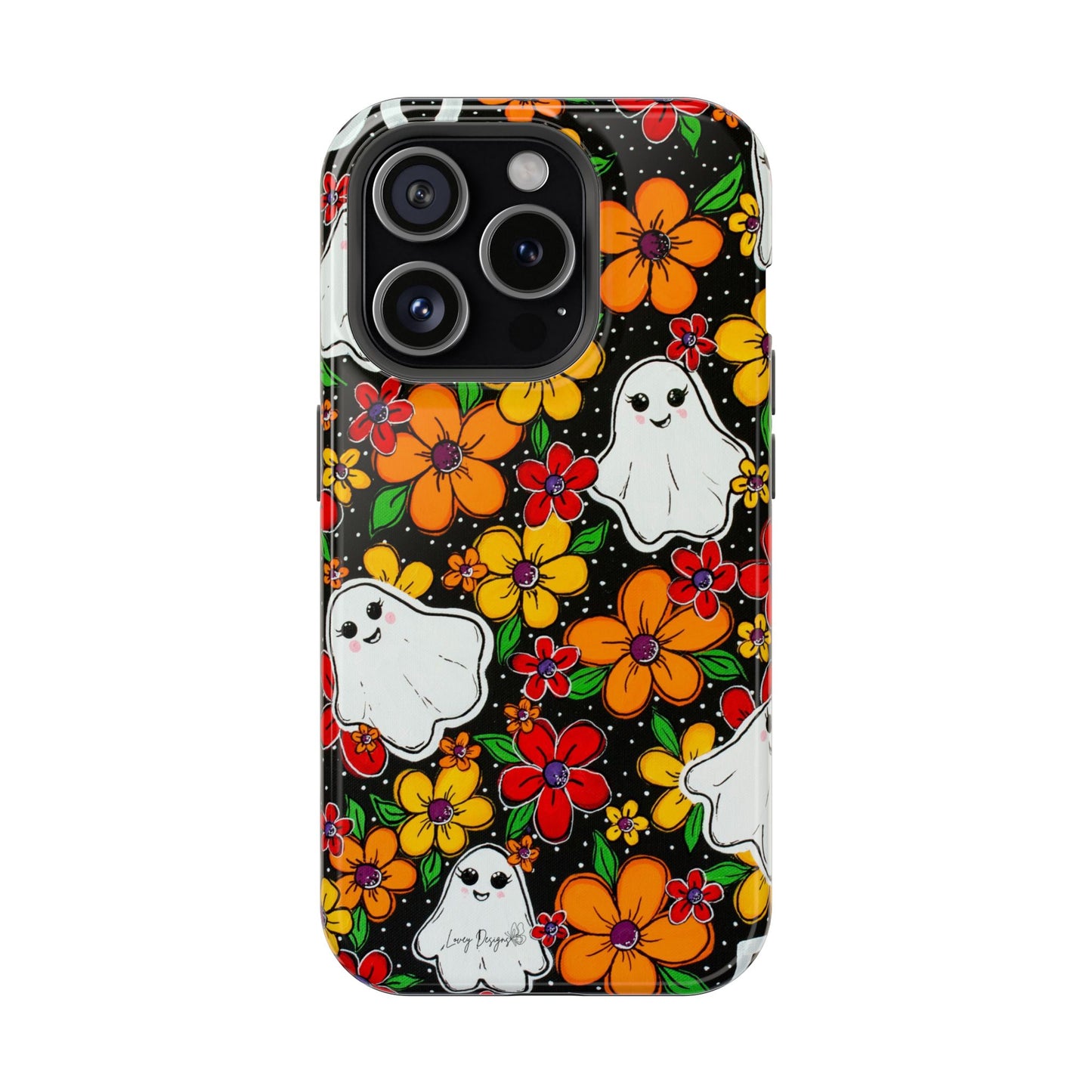 Halloween Phone Case with Ghosts and Flowers Design - Phone Case
