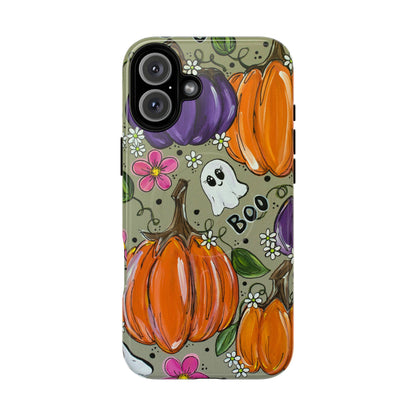 Halloween Pumpkin Ghost Tough Magnetic Phone Case — 'Boo' Fall Floral iPhone Cover