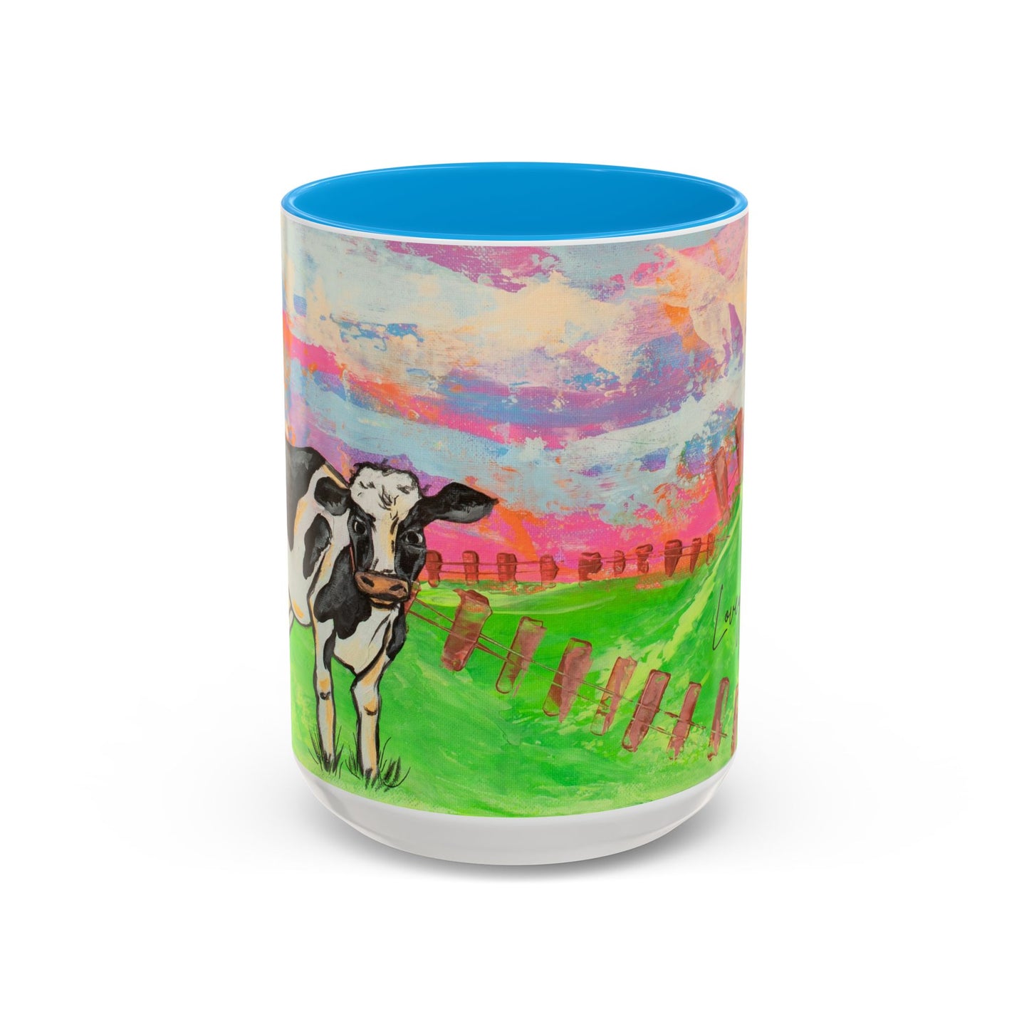 Colorful Cow Farm Art Mug (15oz) — Bright Pasture Ceramic Coffee Cup