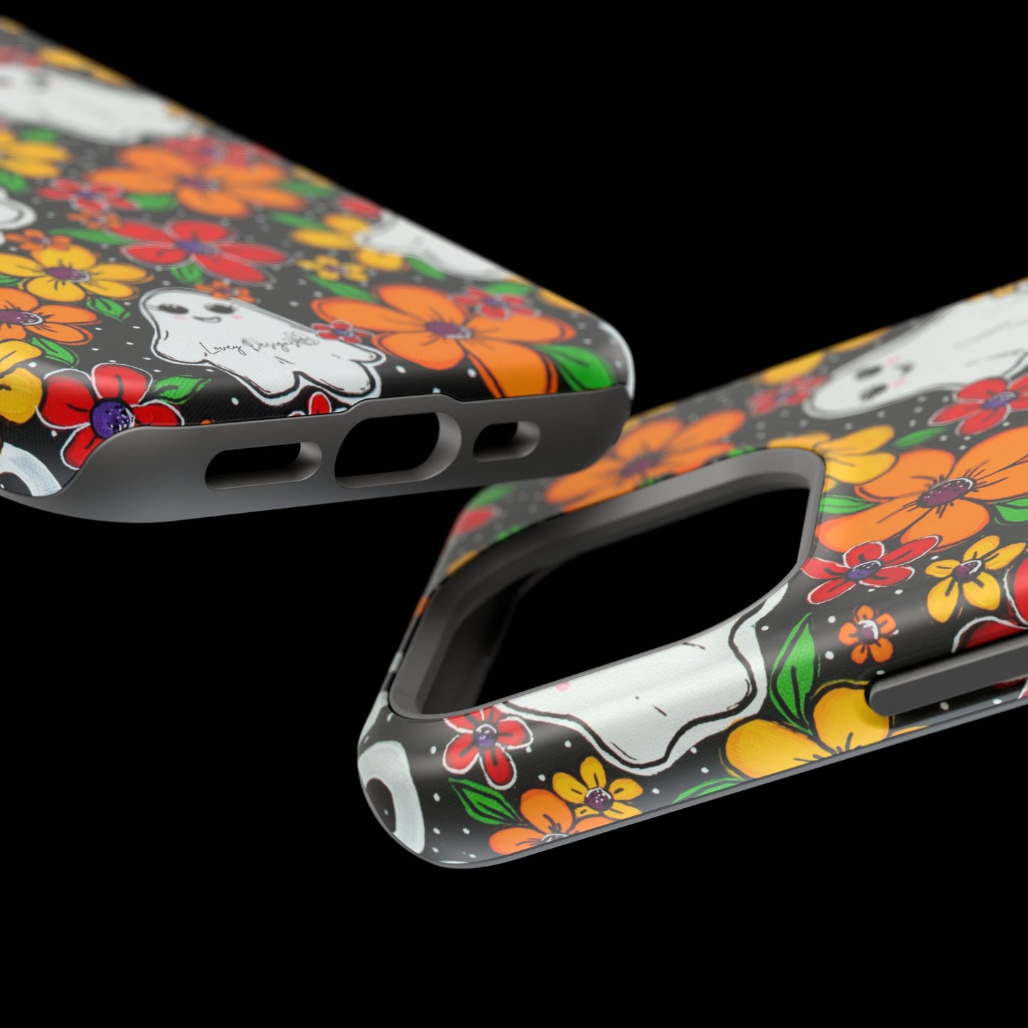 Halloween Phone Case with Ghosts and Flowers Design - Phone Case