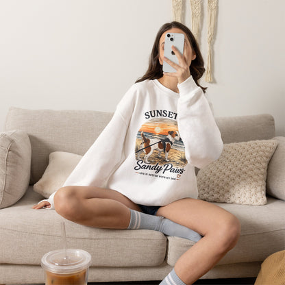 Sunsets & Sandy Paws Crewneck Sweatshirt – Beach Dog Graphic