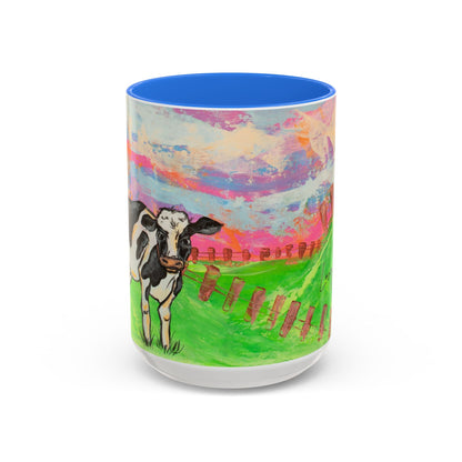 Colorful Cow Farm Art Mug (15oz) — Bright Pasture Ceramic Coffee Cup
