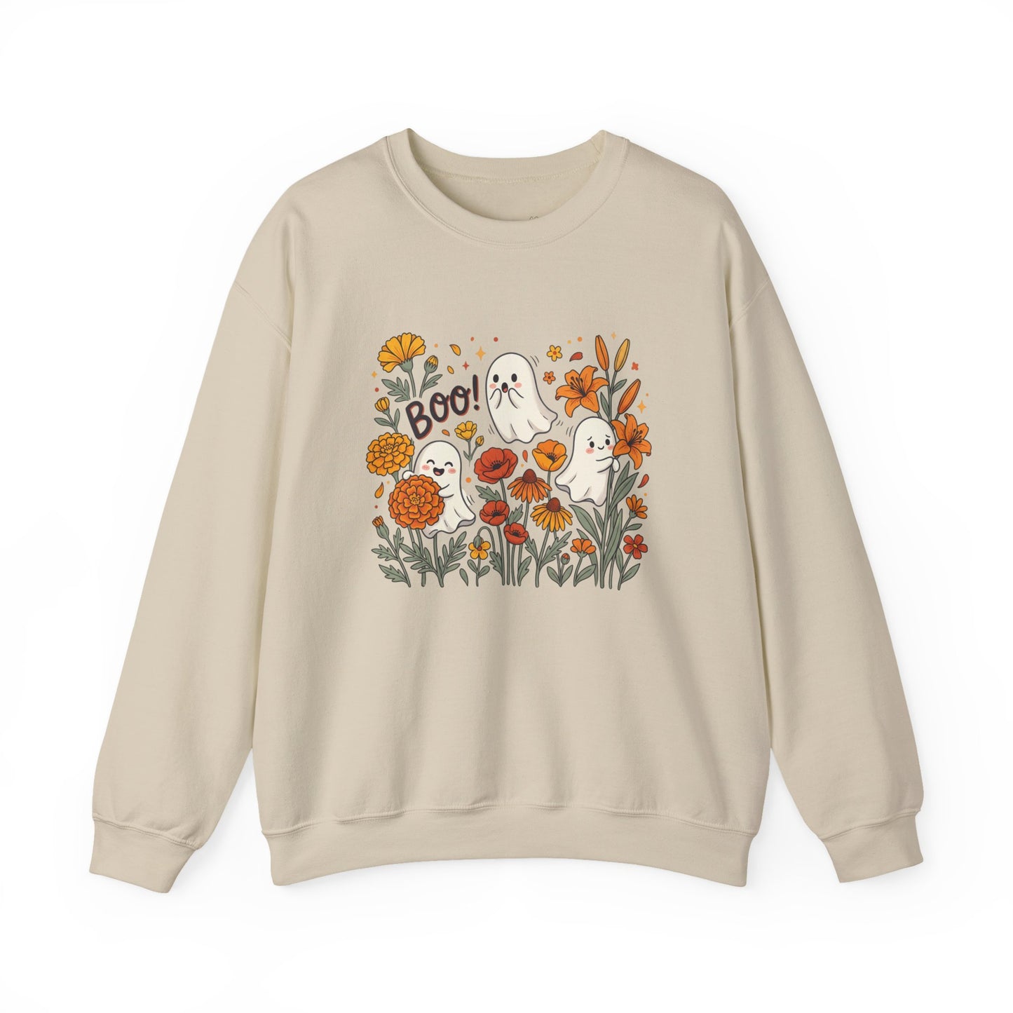 Halloween Ghosts Floral Sweatshirt — 'Boo!' Autumn Crewneck