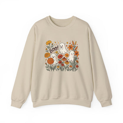 Halloween Ghosts Floral Sweatshirt — 'Boo!' Autumn Crewneck