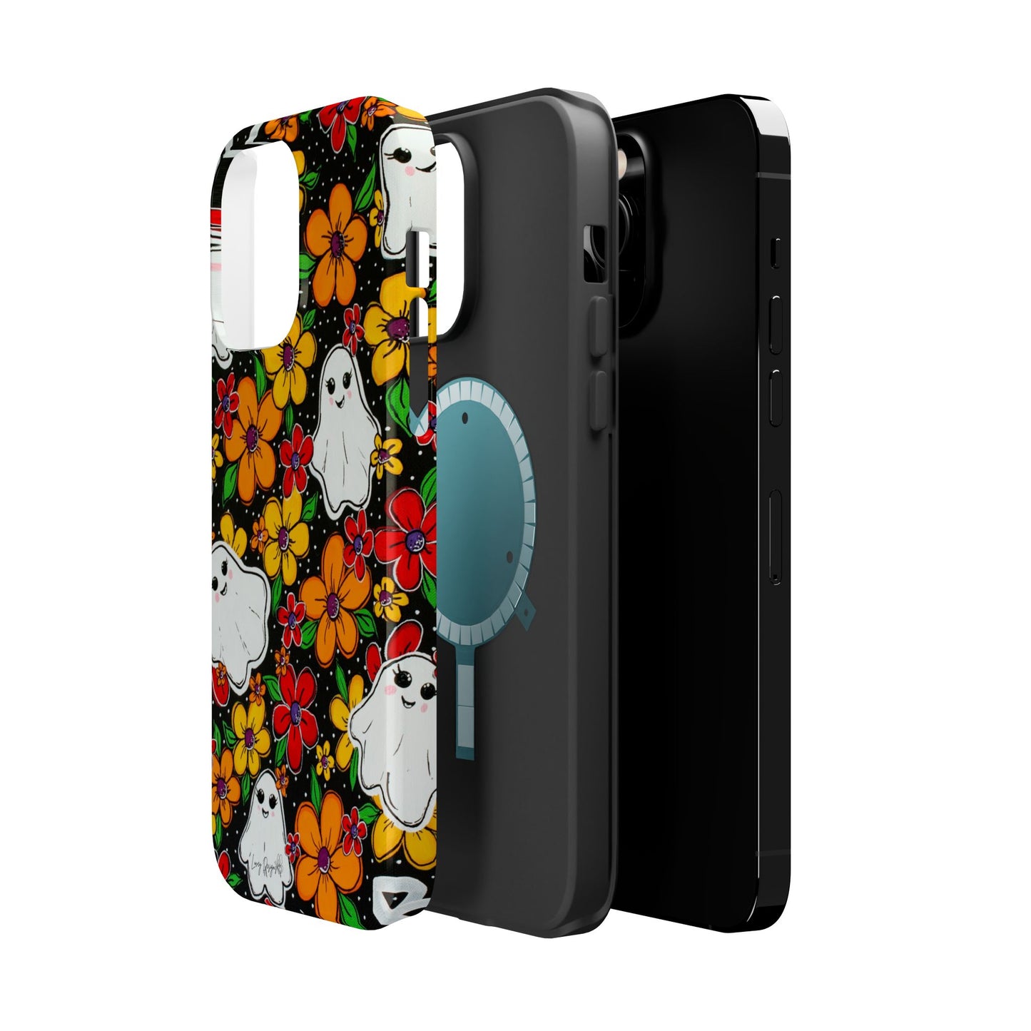 Halloween Phone Case with Ghosts and Flowers Design - Phone Case