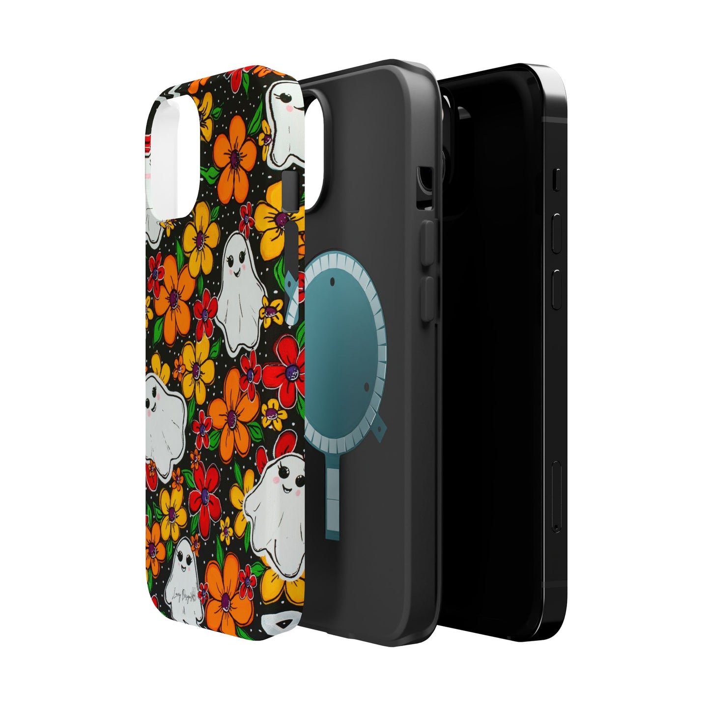 Halloween Phone Case with Ghosts and Flowers Design - Phone Case