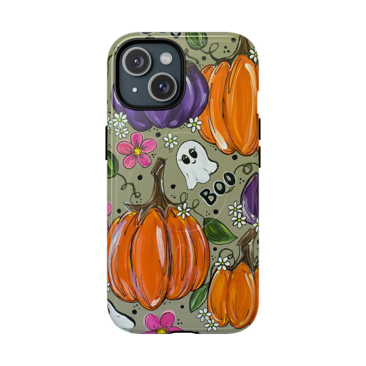 Halloween Pumpkin Ghost Tough Magnetic Phone Case — 'Boo' Fall Floral iPhone Cover