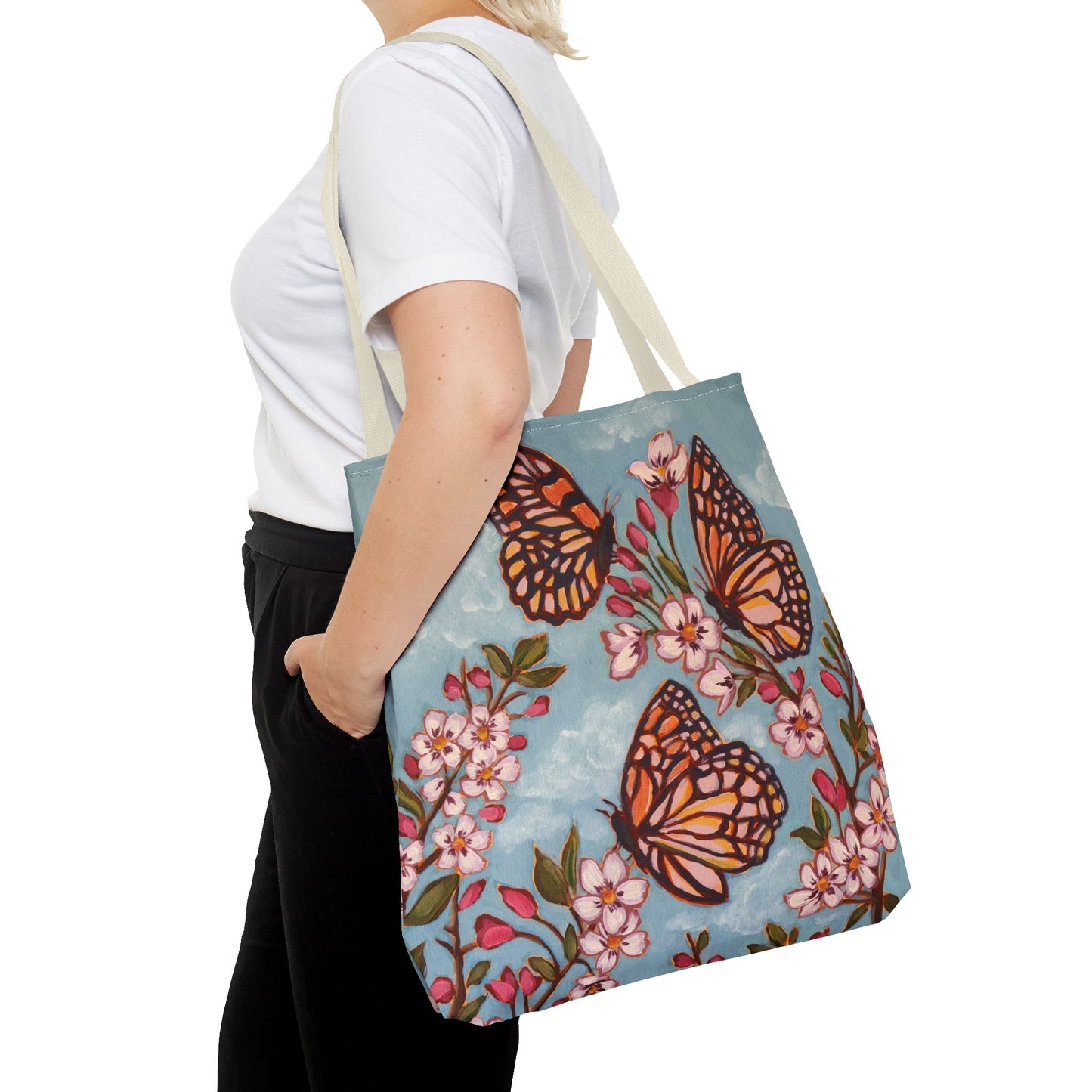 Monarch Blossom Tote Bag — Floral Butterfly All-Over Print