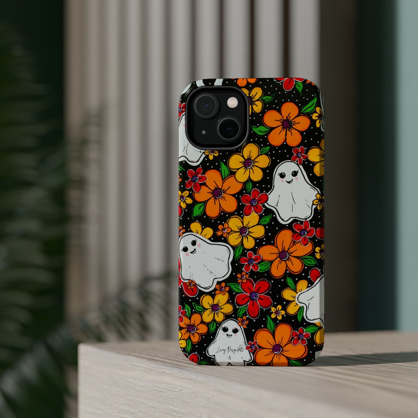 Halloween Phone Case with Ghosts and Flowers Design - Phone Case