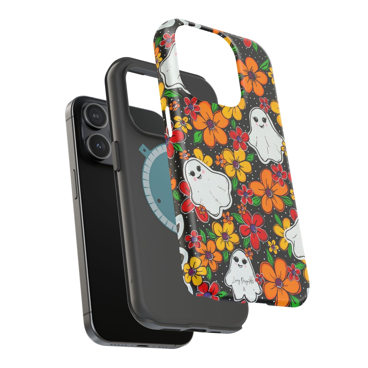 Halloween Phone Case with Ghosts and Flowers Design - Phone Case