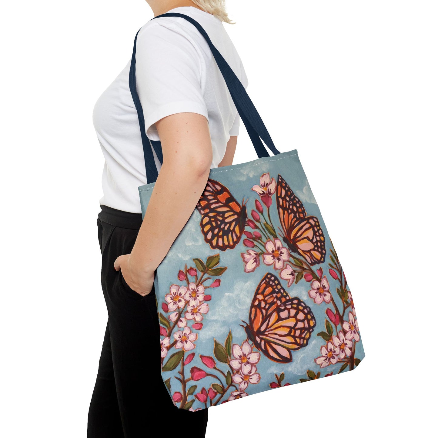 Monarch Blossom Tote Bag — Floral Butterfly All-Over Print