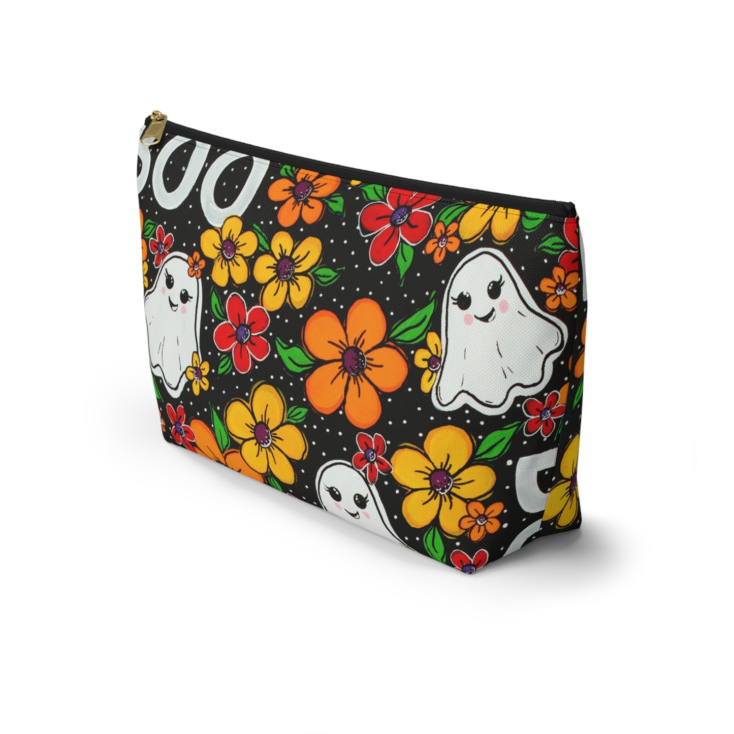 Ghosts in the Garden — 'BOO' Cosmetic Zipper Bag Halloween Ghost Floral Accessory Pouch